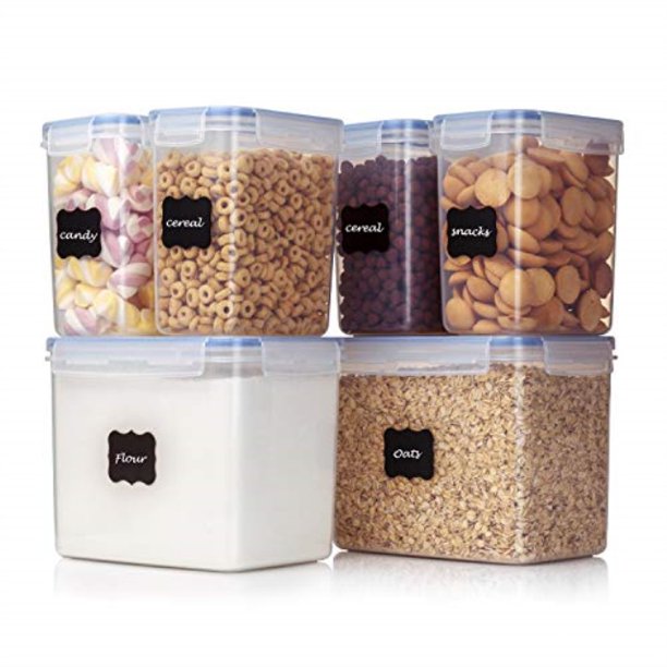 Vtopmart Airtight Food Storage Containers 6 Pieces Plastic Pba Free Kitchen Pantry Storage Containers For Sugar Flour And Baking Supplies Dishwasher Safe 24 Labels Walmart Com Walmart Com