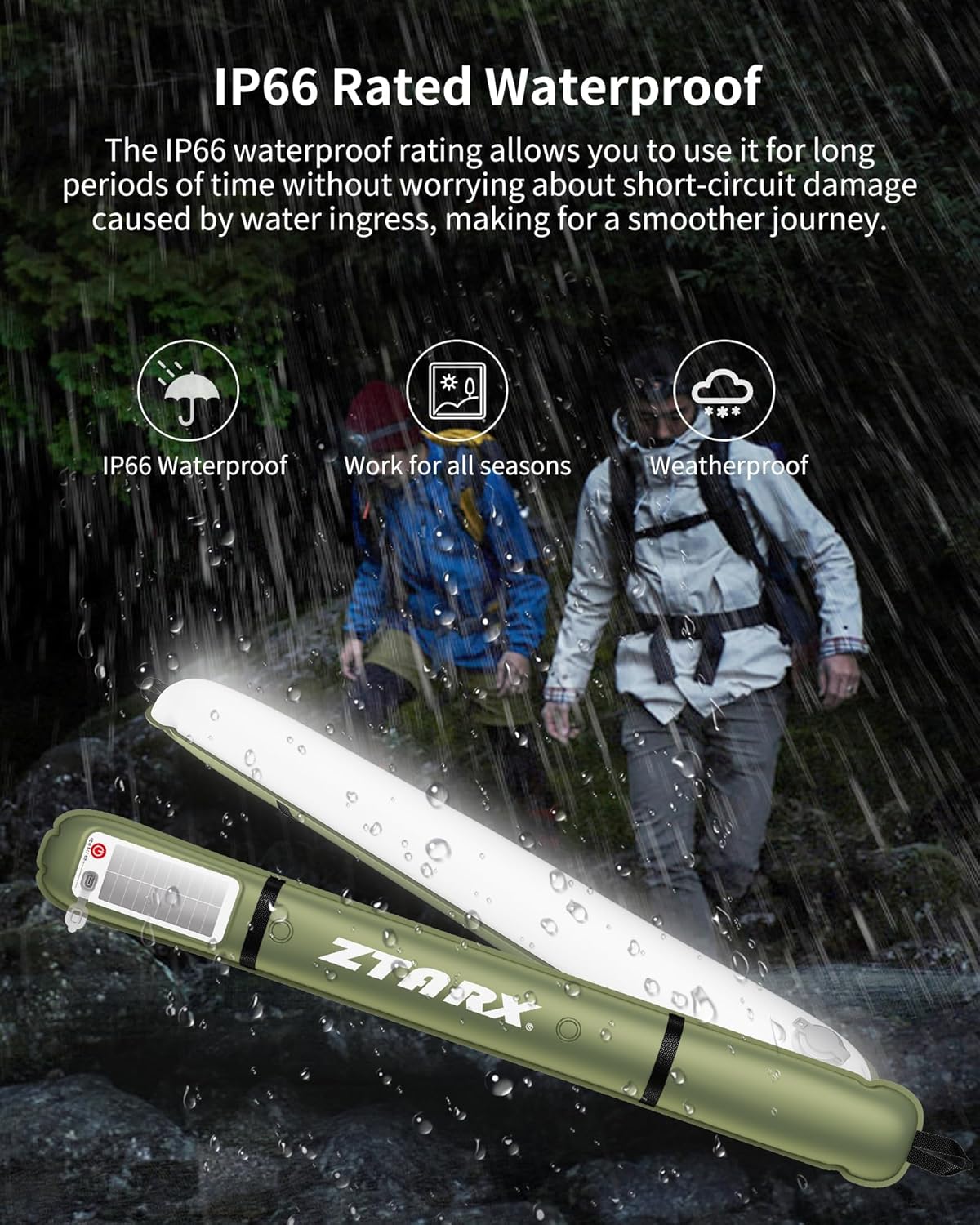 Rechargeable Camping Light Bar IP66 Waterproof LED Tube Foldable Inflatable Outdoor Tent Light for Hiking Traveling Party Green 2 PCS