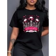 thumbnail image 2 of T-Shirt Col Rond Imprimé Cœur Squelette Anti-Valentin, 100 % Polyester, Longueur Régulière, Motif Alphabet, pour Femmes, Manches Courtes Toutes Saisons, Fête des Pères, Fête des Mères, 2 of 6