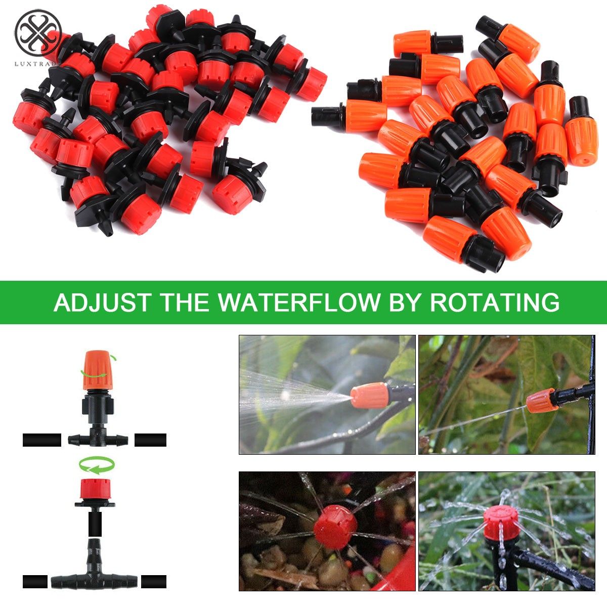 Luxtrada 50 FT / 15M Micro Drip Irrigation Device Auto Watering System Automatic Drip Irrigation System Garden Self Watering Hose Drippers For Home Garden Hanging Basket Plant Flower