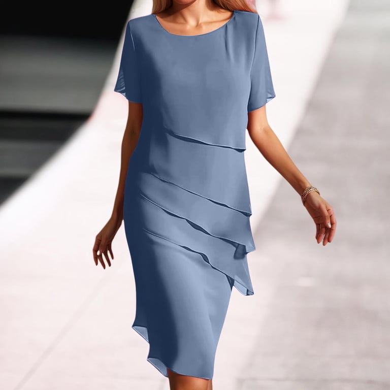 SJLDQY Womens Chiffon Dress Short Sleeve Dresses for Women A Line Solid  Color 2026 Elegant Classy Summer Dresses For Lady - Walmart.com