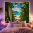 thumbnail image 2 of Ocean Waves Tropical with Beach Foliage Framed Left, Mystical Fantasy for Space Lovers, Galaxy Room Decor, Mother'S Day Gift, Tapestry Wall Hanging for Bedroom and Dorm, 2 of 7