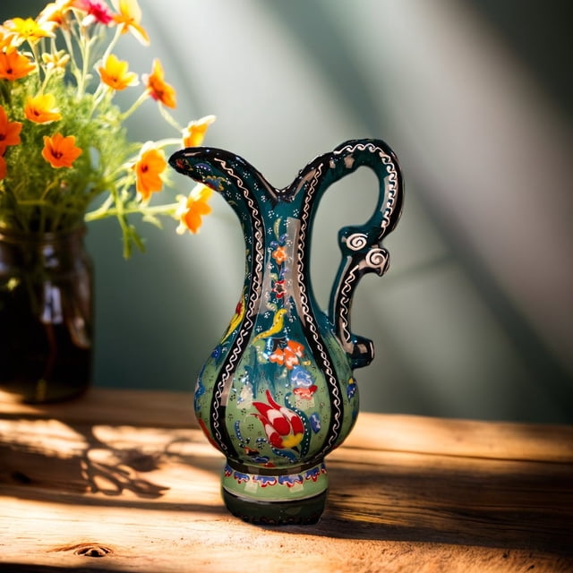 Turkish Ceramic Snapdragon Vase - Handmade 25 cm Traditional Style Decorative Pitcher - Multicolor Glazed Home Accent or Unique Gift Idea