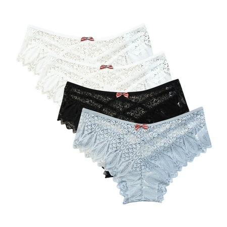 Womens Underwear Cotton Panties Lingerie G-string Lace Briefs Underwear Panties T String Thongs Knick 4pc Ladies Underwear Panties Blue XL