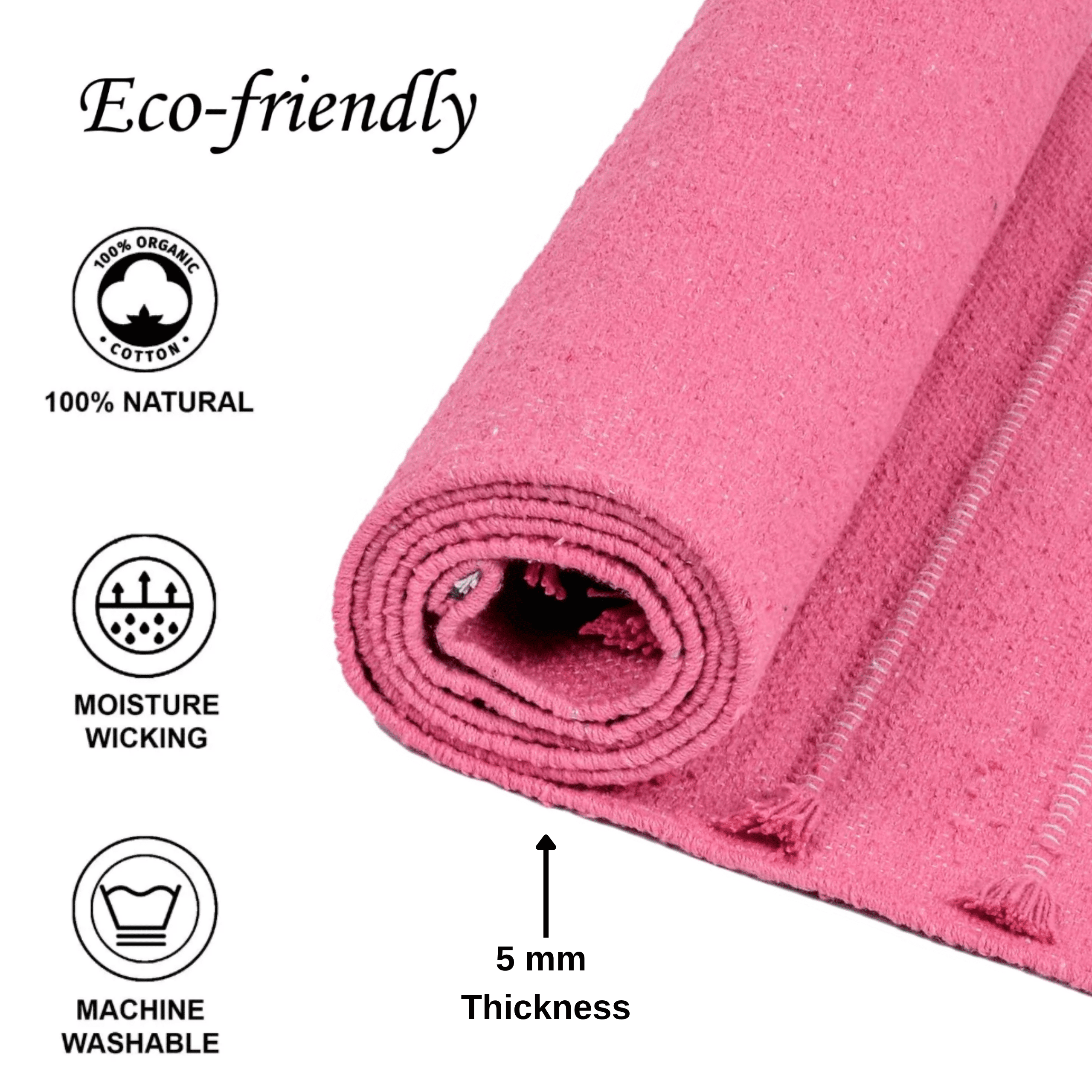 Sivi Herbal Organic Cotton Yoga Mat - Eco-Friendly Hand-Woven Non-Slip Rug - Thick & Comfortable (24”x72”x5mm) for Home Fitness & Yoga