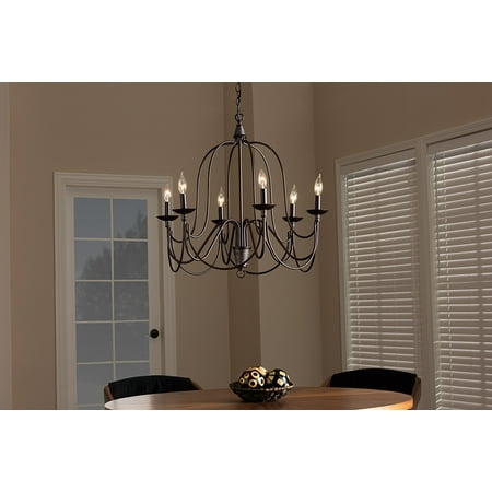 Transitional Distressed Black Chandelier - Baxton Studio Palmira Transitional Dark Bronze Metal 6-Light Chandelier
