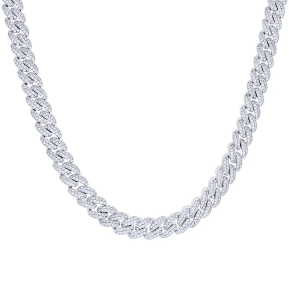 925 Sterling Silver Round Cut Moissanite Unisex 9mm Miami Cuban Link Necklace 18" Chain | 13.57 Ct.