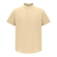 thumbnail image 4 of Men's Linen Henley Shirt – Short Sleeve Casual Beach Top with Lapel Collar, Hippie-Inspired Solid Color Summer Blouse, 4 of 7