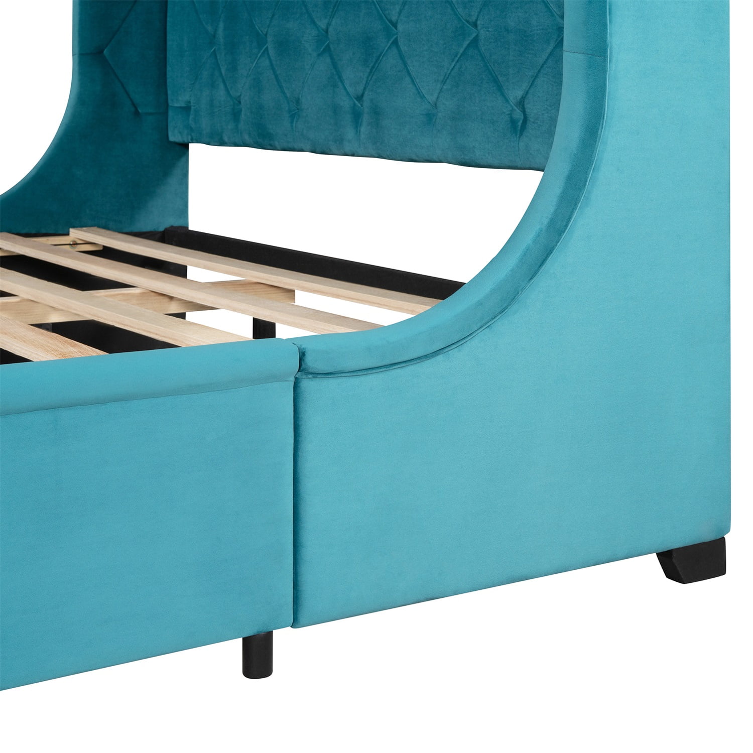 Kadyn Upholstered Platform Bed Frame with Wingback Headboard / Mattress Foundation / Wood Slat Support / No Box Spring Needed / Easy Assembly, Queen&Blue