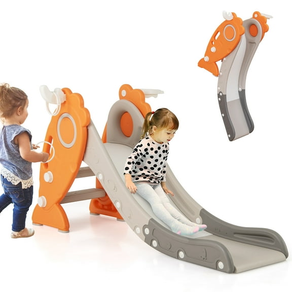Gymax 4-in-1 Toddler Slide w/ Basketball Hoop & Ball Ring Toss Game Easy Assembly