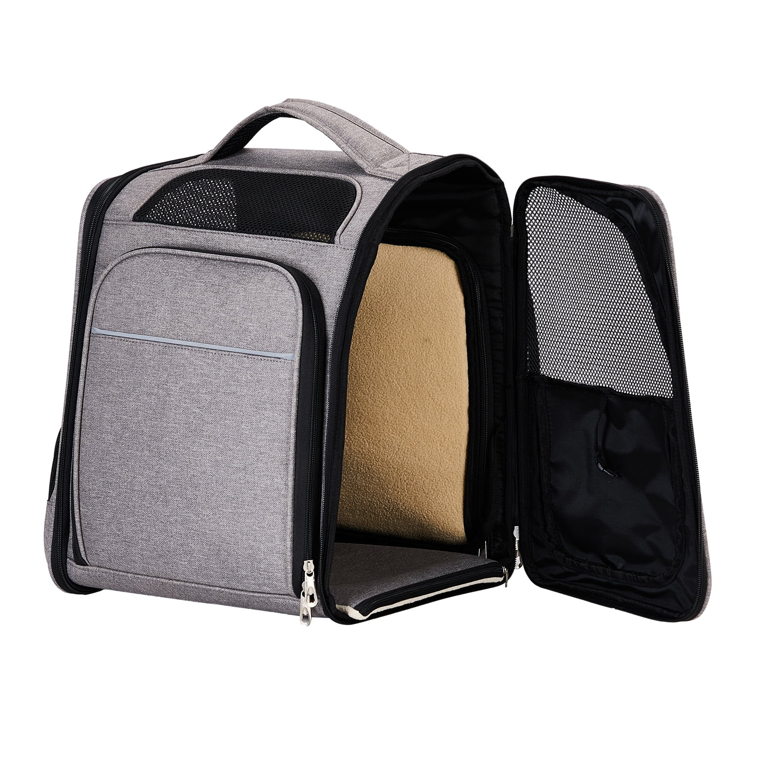 Expandable Pet Carrier Backpack for Cats & Small Dogs, Airline Approved Soft-Sided Travel Carrier with Front & Back Extension, Breathable Mesh, Escape-Proof Leash, Holds up to 26 lbs, Gray