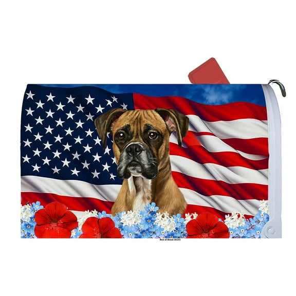 Boxer Fawn Uncropped - Best of Breed Patriotic Dog Breed Mail Box Cover