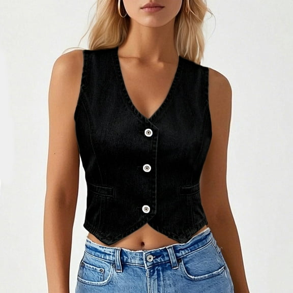 Women's Summer Fitted Washable Denim Vest Oversize Denim Jacket Lined Denim Jacket Women plus Size Denim Jacket Distressed Denim Jacket for Women Jean Jacket for Girls Dark Denim Jean Jacket Big Girls