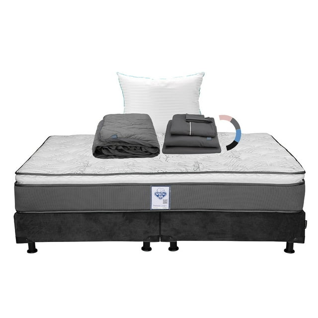 Colchon King Size Prestige+Box Base Cama+Almohada Royal+Protector Lux+Sabanas Royal