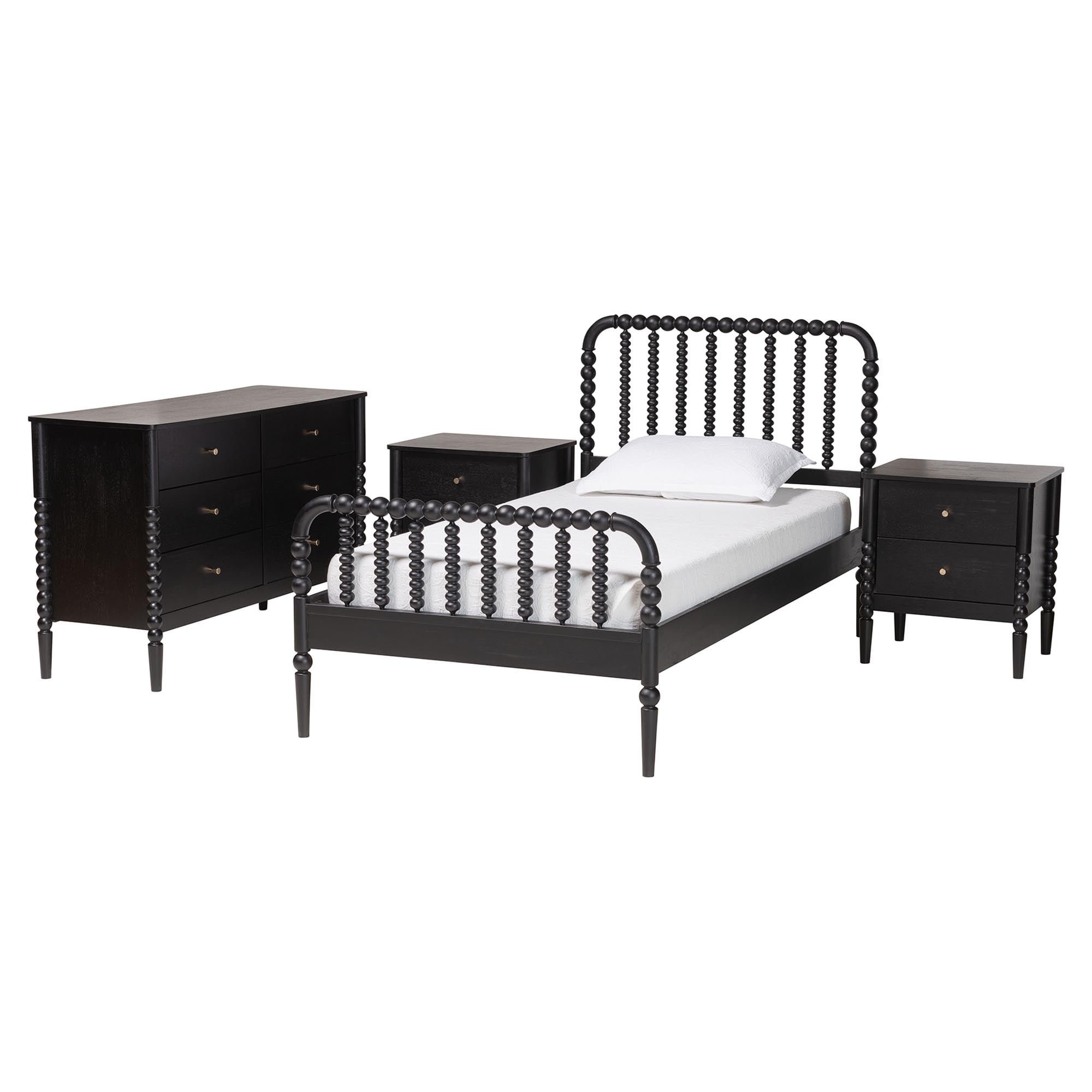 Baxton Studio Lucera Mid-Century Bedroom Set, Full, Black
