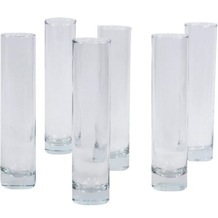 Koyal Wholesale 7.5 Inch Tall Clear Glass Cylinder Bud Vase, 6ct