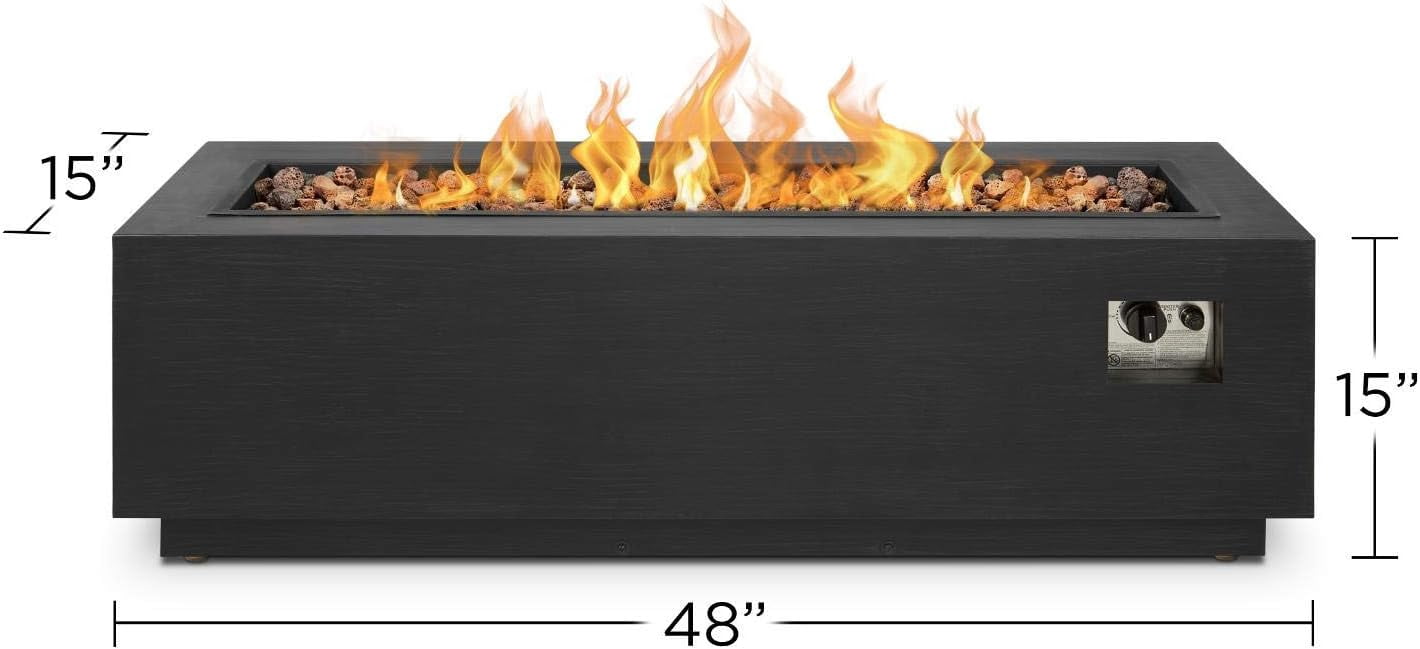 Real Flame Lanesboro 48" Rectangle Steel Propane or Natural Gas Fire Pit Table in Gray