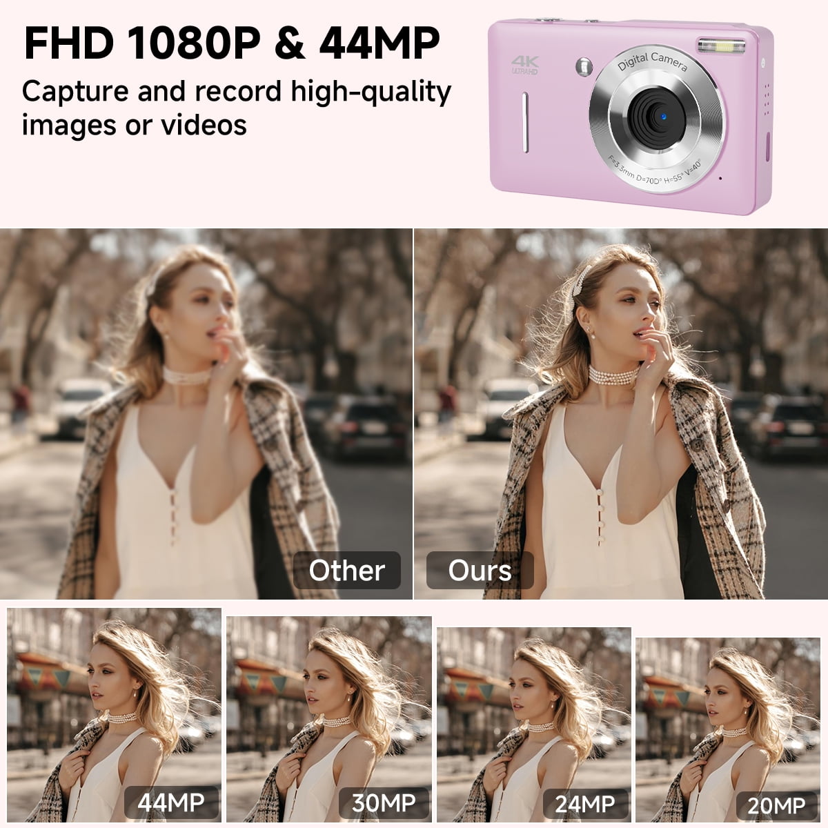 KEEPBERRY fhd Point and Shoot Digital Camera for Kids with , smile Capture, 20 Filters, Built-in Flash & Type-C Cable (Purple)
