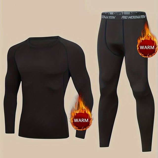 Conjunto de ropa interior térmica para hombre, capas base cálidas para esquiar en invierno, conjunto de pantalones superiores e inferiores con cuello redondo y manga larga ajustados