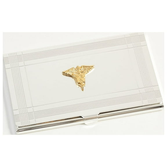 Silver Plated Business Card Case with Gold Plated "Nursing" Emblem.