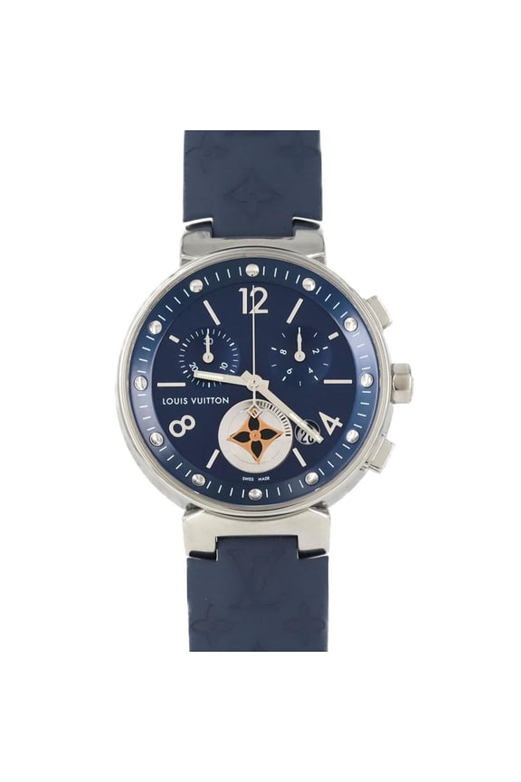 Pre-Owned Louis Vuitton Tambour Moon Star Chrono QA032 Stainless Steel Quartz Watch