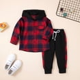 thumbnail image 6 of URMAGIC Toddler Boy Clothes Hoodie Sweatsuit Outfits Kids Flannel Plaid Shirt Top Pants Set for Fall Winter Spring 1-5T, 6 of 11