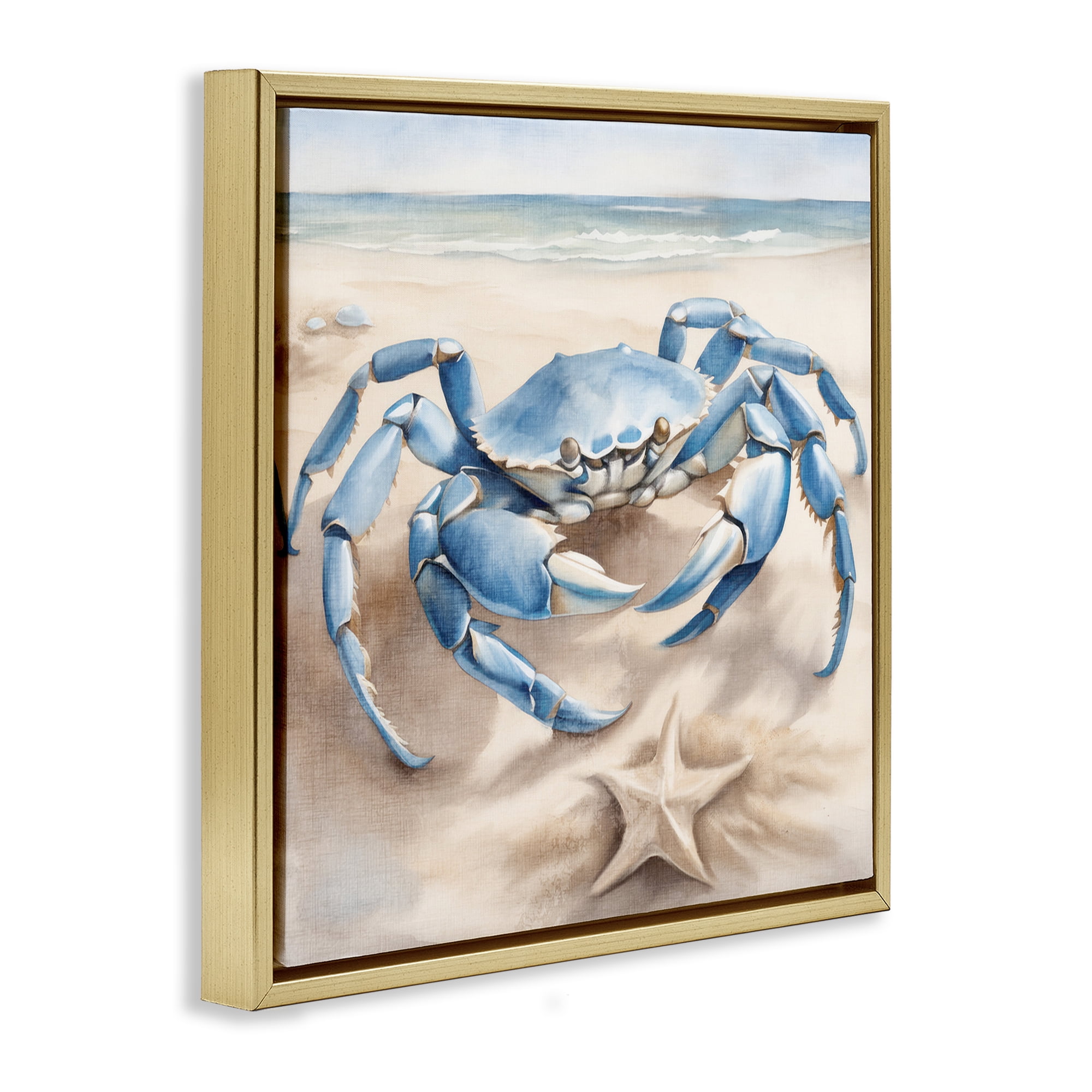 Stupell Industries Crab & Starfish on Beach Animals & Insects Painting Gold Floater Framed Canvas Art Print Wall Art, 25 x 25
