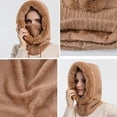 thumbnail image 3 of Winter Women Knitted Hood Hat Scarf Cap with Drawstring and Inner Plush, 3 of 6