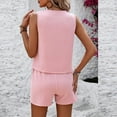 thumbnail image 5 of Womens Summer 2 Piece Outfits Vacation Casual Trendy Shorts Matching Sets Striped Print Crew Neck Sleeveless Tank Tops Casual Outfits 2024 Shorts Sets G-Pinks, 5 of 9