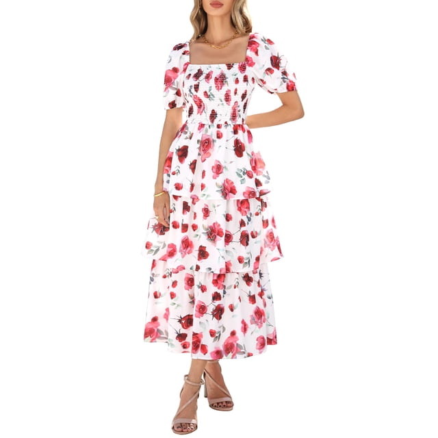 Vestido casual BTFBM para mujer con cuello cuadrado y manga abullonada