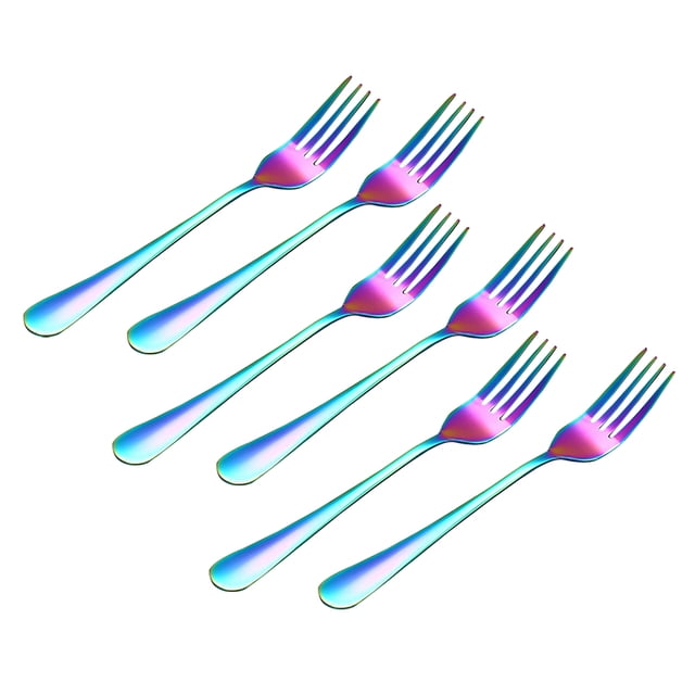 6pcs Stainless Steel Western Food Serving Forks Creative Colorful Dinner Forks Premium Tableware for Home Kitchen