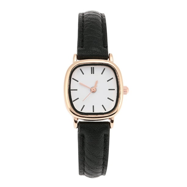 Reloj de pulsera Jadeshay para mujer, Reloj analógico de cuarzo, Correa de PU negra, Esfera blanca, rectangular, A