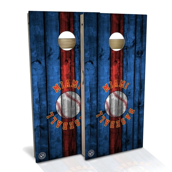 Skip's Garage | Miami Baseball Cornhole Board Set | Includes Boards & Bags | Choose Your Size & Accessories