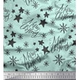 thumbnail image 1 of Soimoi Green polyester Crepe Fabric Star & Snowflakes Text Print Sewing Fabric Yard 42 Inch Wide, 1 of 3