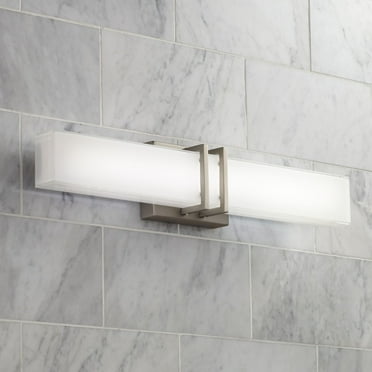 Possini Euro Design Exeter Modern Wall Light Brushed Nickel 24" Light Bar LED Fixture Silk Screened Glass Shade for Bedroom Bathroom Vanity Reading