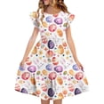 thumbnail image 2 of EGNMCR Robe à Manches Courtes Col Rond Robe d'Été pour Enfants à Manches Plissées Double Couche Imprimée pour Enfants de 5 à 14 Ans, 2 of 7