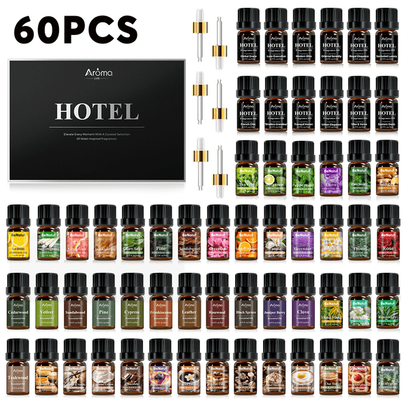 60 PCS Fragrance Oil Set, Scented Fragrance Oils for Home Diffuser, Candle & Soap Making, Variety Aroma Scent Oils Collection with Droppers