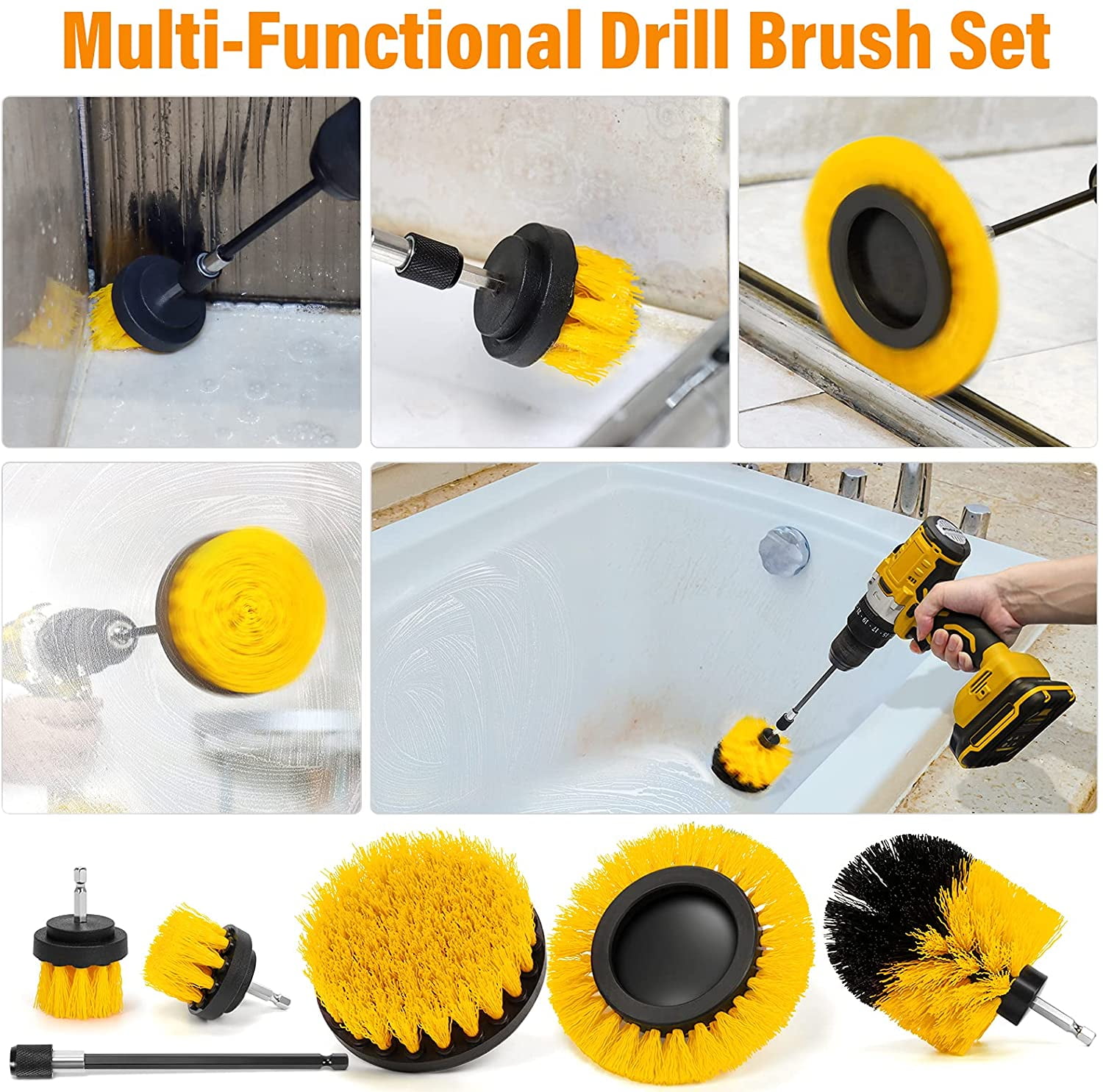 Destoriz 6-Piece Drill Brush Set - Power Scrubber With Long Handle For Bathrooms, Kitchens & Cars - View #2