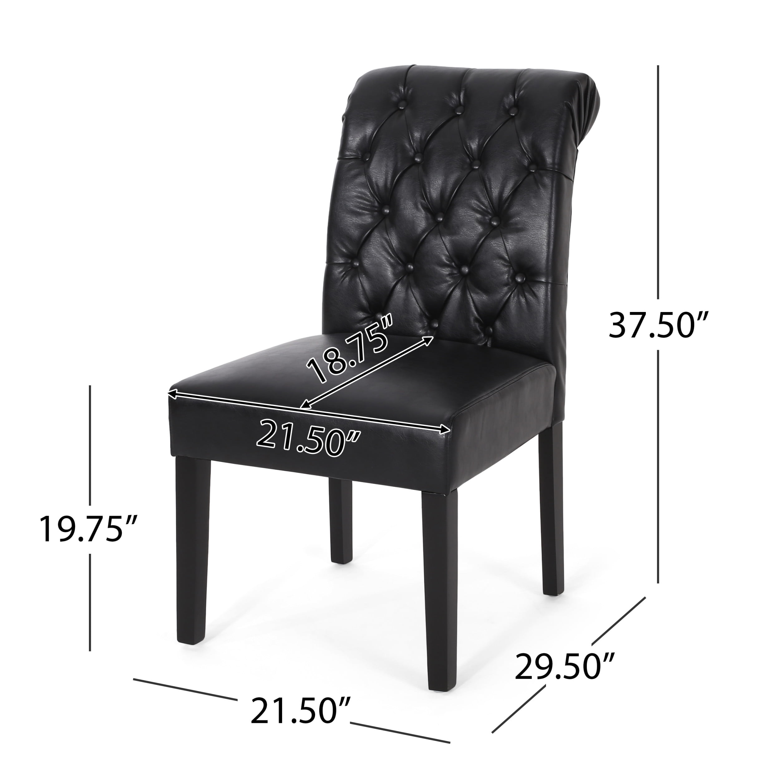 Noble House Cullon Faux Leather Tufted Rolltop Dining Chairs, Set of 2, Midnight Black and Matte Black