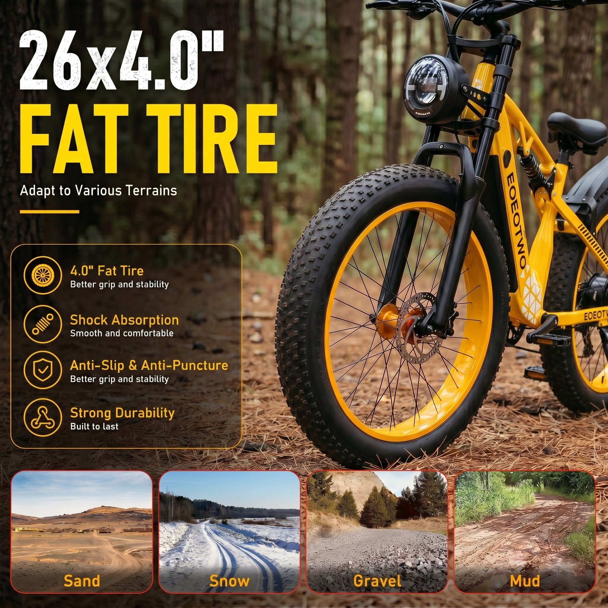 EOEOTWO 1500W Electric Bike for Adults, 34MPH Fast Ebike with 48V 17.5Ah Removable Battery, 26" x 4.0 Fat Tire Mountain Bike, Full Suspension Electric Bicycle, 396 lbs Max Load, UL 2849