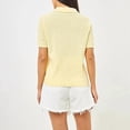 thumbnail image 6 of Women Hollow Knitted -Shirt Casual Short Sleeve Loose Lapel Solid Color Top Yellow M, 6 of 8