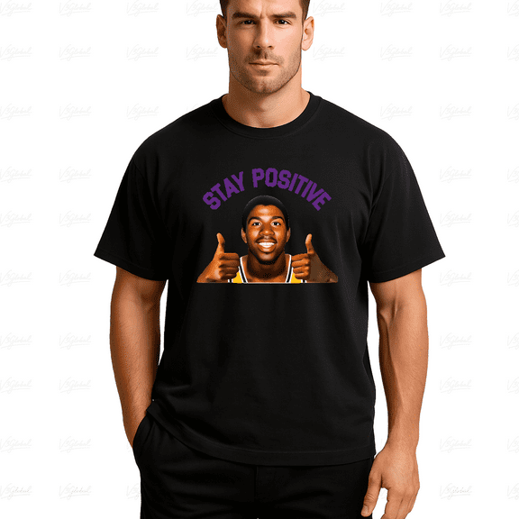 Magic Johnson 'Stay Positive' Inspirational Quote Graphic Unisex T-Shirt, up to Size 5XL