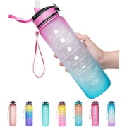 32oz Leakproof Drinking Water Bottle with Time Marker & Straw To Ensure You Drink Enough Water Throughout The Day for Fitness and Outdoor Enthusiasts