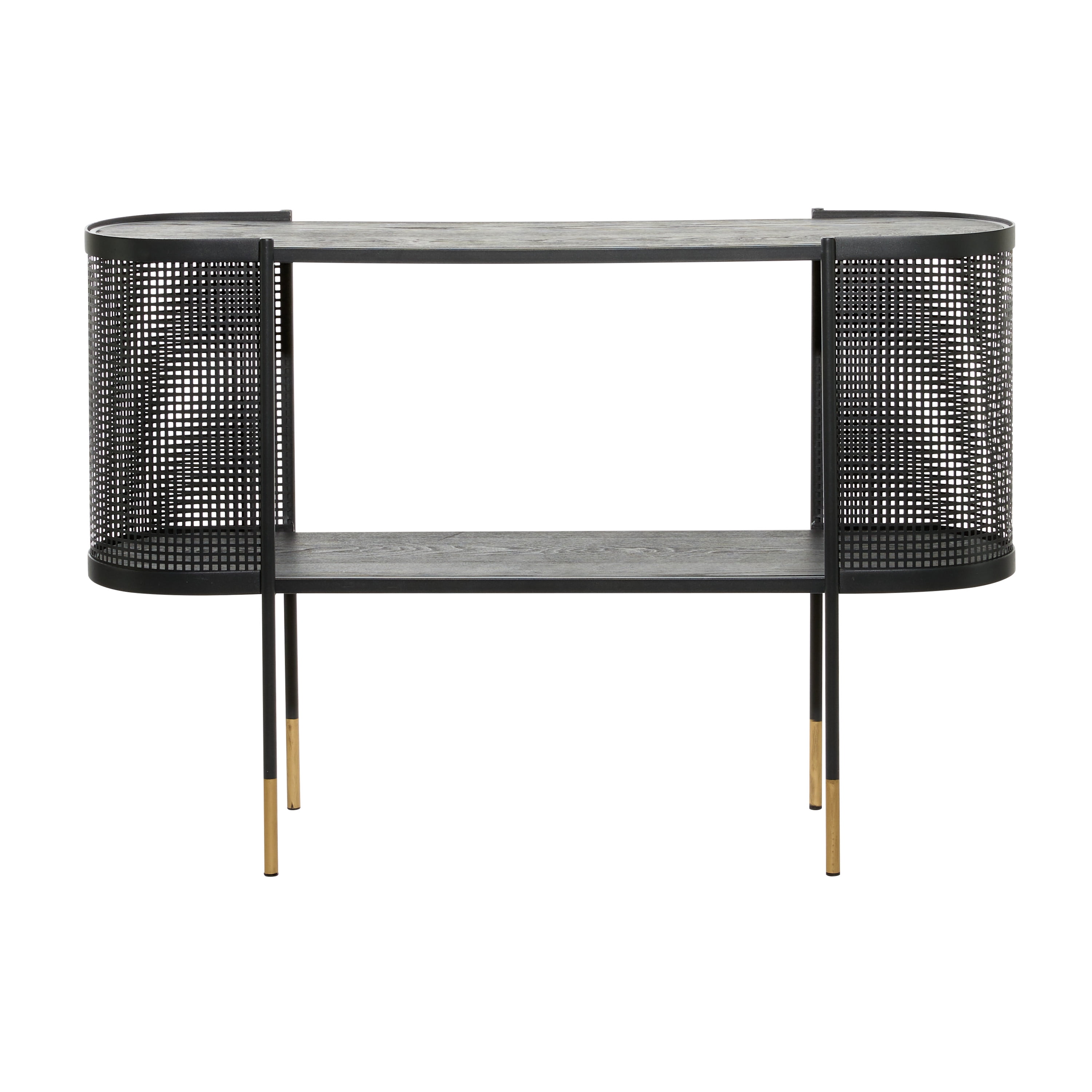 DecMode 47" x 32" Black Metal Mesh Side Panel 1 Shelf Console Table with Open Center Storage, 1-Piece