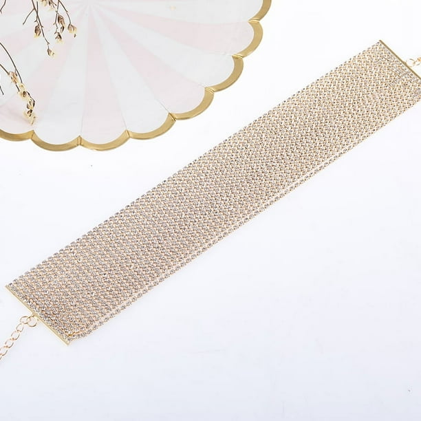Nvzi Gargantilla de múltiples capas con cristales y diamantes de imitación, collar llamativo con diamantes, joyería de boda (oro)
