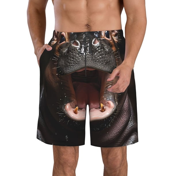 Fotbe Playful Baby Hippo Splash Trajes de Baño Estampados para Hombre, Shorts de Verano de Secado Rápido, Ropa de Playa, Bañadores-3X-Large