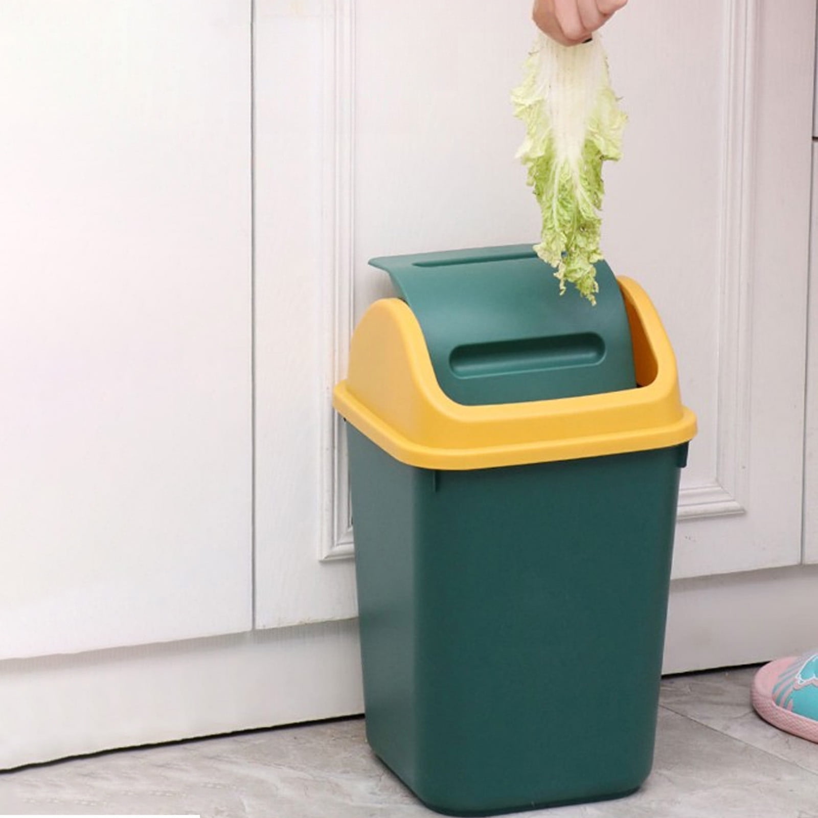 Square Lid Trash Can Small Bathroom Kitchen Office Waste Bin Flip Top Lid, 10L