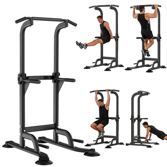 JaxShark Adjustable 82.6"H Power Tower Pull Up Dip Station Multi-Function Home Gym Strength Training,Black