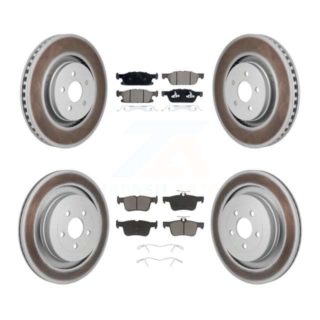 Transit Auto Front Rear Coated Disc Brake Rotors and Ceramic Pads Kit for Car 2019 Ford Edge ST with 2.7L with Red Painted Calipers KGC-102674