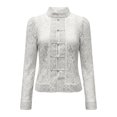 thumbnail image 5 of Women's Fashion Elegant Commute Stand Collar Blouse, Lace Crochet Detail with Chinese Frog Button Closure, for Office Work or Daily Casual Outfits in Spring White, 5 of 6